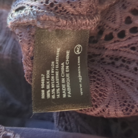 AG deep purple silk, lace size XS blouse. Like new . EUC - Picture 3 of 8